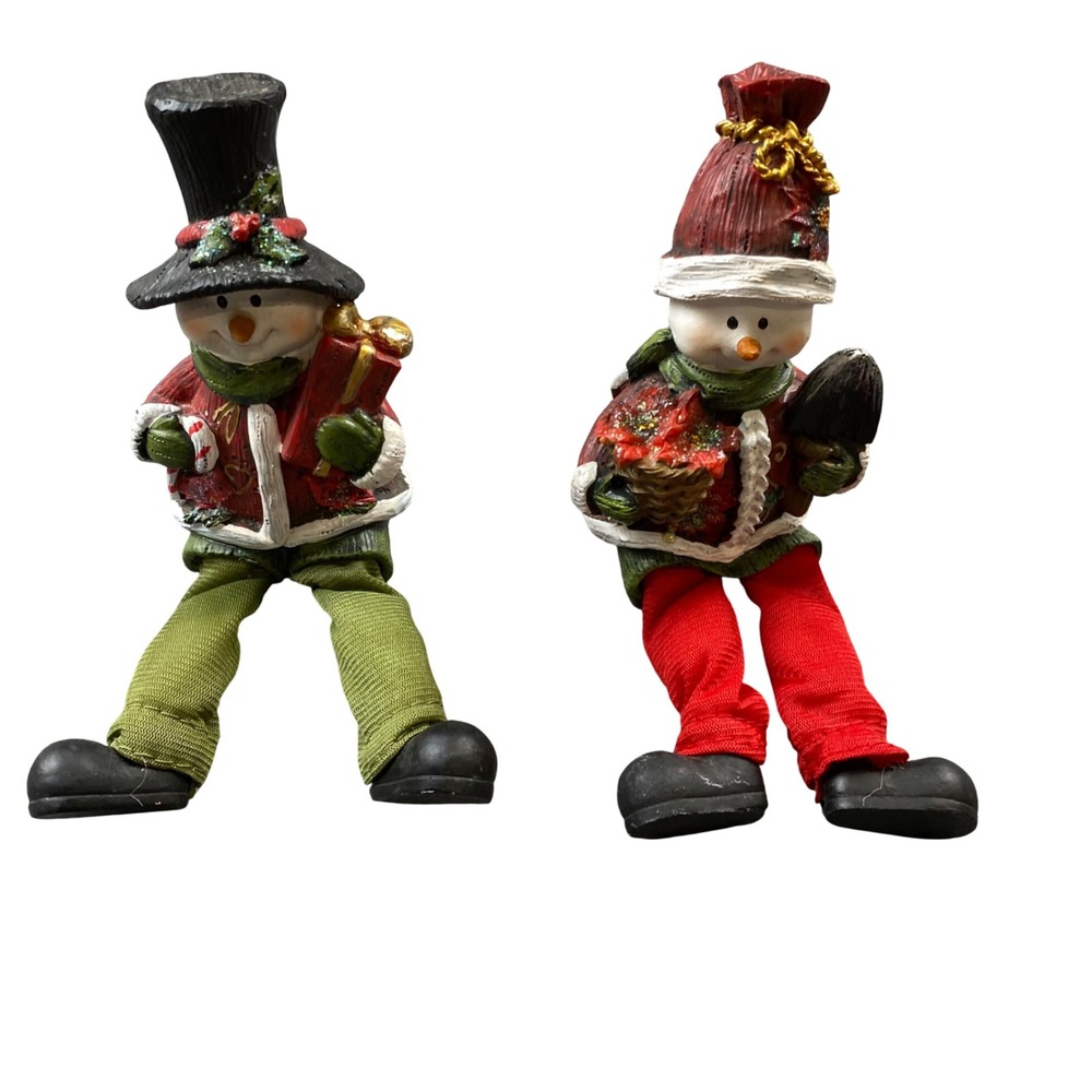 Snowman Shelf Sitter Christmas Figurines Set of 2 Dangling Legs Holiday Decor